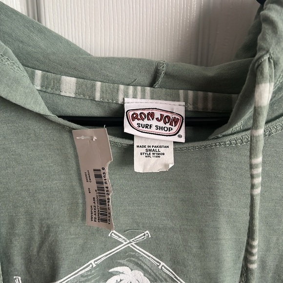New Ron Jon Surf‎ Shop Hoodie Small Green White Striped Long Sleeve Beachy - Picture 3 of 6